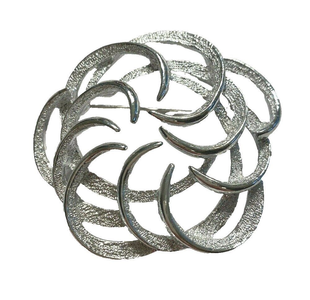 Vintage Sarah Coventry Silver Swirls Brooch Textured Dimensional Fashion Pin